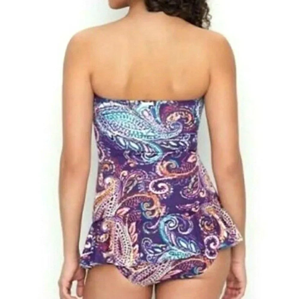 Ralph Lauren‎ Purple Captiva Paisley One Piece Swimsuit Underwire Beach NEW $142